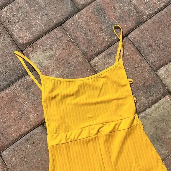 NEW! Yellow Ribbed Bandage Cut Out Strappy Cage Back Bodycon Dress - Picture 10 of 11